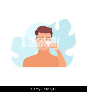 Mann massiert Kinnhaut entlang Massagelinien für das Anheben und hält Gua Sha Vektor Illustration Stock Vektor