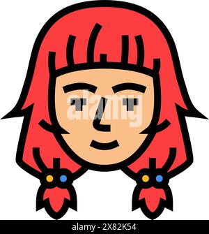 Frau Otaku Avatar Farbe Symbol Vektor Illustration Stock Vektor