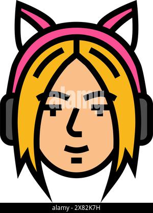 Frau Avatar Otaku Farbe Symbol Vektor Illustration Stock Vektor