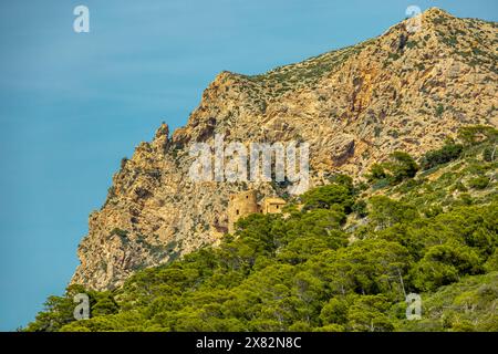 Kleine aber schöne Wanderung auf dem Küstenweg Pass D'en Grau in der Küstenstadt Sant Elm im Süden der Baleareninsel Mallorca - Spanien Stockfoto