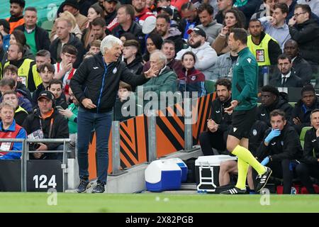 Dublin, Großbritannien. Mai 2024. Gian Piero Gasperini, Cheftrainer von Atalanta, der den 4. Beamten während der Atalanta B. anschrie C gegen Bayer 04 Leverkusen UEFA Europa League Finale im Aviva Stadium, Dublin, Irland am 22. Mai 2024 Credit: Every Second Media/Alamy Live News Stockfoto