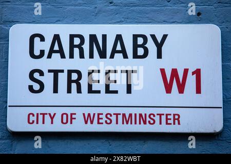 London, UK - 15. Januar 2024: Straßenschild auf der Carnaby Street in London, UK. Stockfoto