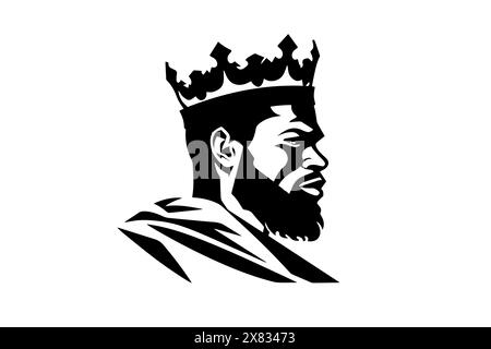 Regal King Vector Logo: Edles Profil mit Krone und Bart, inspiriert von der antiken Majestät. Stock Vektor