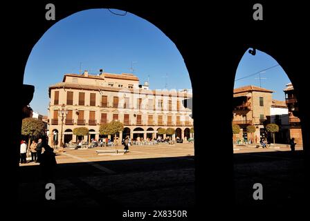Hauptplatz von Villanueva de los Infantes, Ciudad Real, Spanien Stockfoto