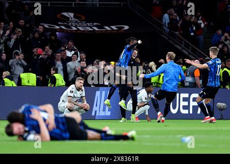 Dublin, Republik Irland. Mai 2024. Atalanta-Spieler feiern den Sieg am Ende des Europa-League-Endspiels 2023/2024 zwischen Atalanta BC und Bayer Leverkusen im Dublin Arena Stadion (Republik Irland) am 22. Mai 2024. Quelle: Insidefoto di andrea staccioli/Alamy Live News Stockfoto