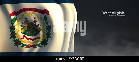 Flagge des Bundesstaates West Virginia. Amerikanische Staatsflagge auf dunklem Hintergrund. Stockfoto