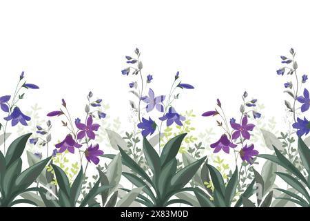 Nahtloses horizontales Blumenmuster, Rand mit Wiesenblumen Stock Vektor