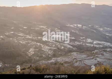 Yuanyang Reisterrasse von Bada in der Provinz Yunnan, China. Hintergrund Stockfoto