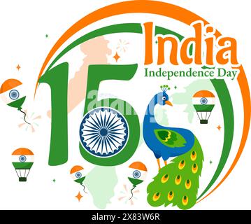 Happy Independence Day Indien Vektor-Illustration am 15. August mit der indischen Flagge in einem National Holiday Flat Cartoon Style Hintergrund Stock Vektor