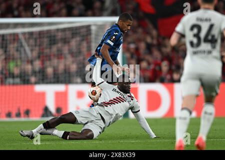 Dublin, Irland. 22. Mai 2024.Victor Boniface (Bayer 04 Leverkusen)Isak Hien (Atalanta) während des Endspiels der UEFA Europa League zwischen Atalanta 3-0 Bayern Leverkusen im Dublin Arena Stadium am 22. Mai 2024 in Dublin, EIRE. Quelle: Maurizio Borsari/AFLO/Alamy Live News Stockfoto