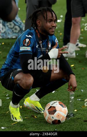 Dublin, Irlande. Mai 2024. Ademola Lookman von Atalanta feiert den Sieg nach dem Fußballfinalspiel der UEFA Europa League zwischen Atalanta BC und Bayer Leverkusen am 22. Mai 2024 im Aviva-Stadion in Dublin, Irland - Foto Jean Catuffe/DPPI Credit: DPPI Media/Alamy Live News Stockfoto