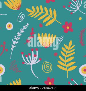 Nahtloses Muster mit volkstümlichen Blumen, handgezeichnete Elemente Stockfoto