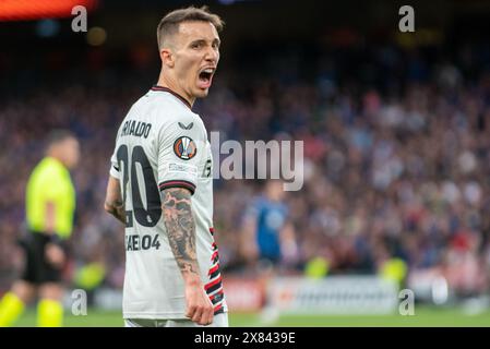 Dublin, Republik Irland. Mai 2024. Alejandro Grimaldo aus Leverkusen beim UEFA Europa League Finale 2024 zwischen Atalanta BC und Bayer 04 Leverkusen in der Dublin Arena am 22. Mai 2024 (Foto: Andrew SURMA/ Credit: SIPA USA/Alamy Live News) Stockfoto