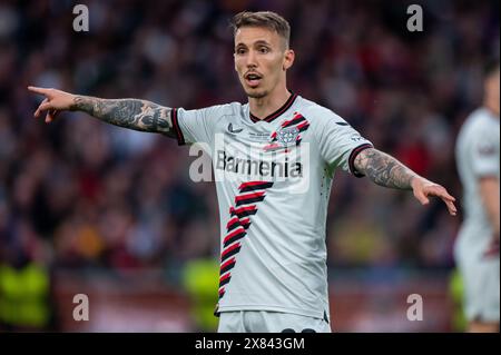 Dublin, Republik Irland. Mai 2024. Alejandro Grimaldo aus Leverkusen beim UEFA Europa League Finale 2024 zwischen Atalanta BC und Bayer 04 Leverkusen in der Dublin Arena am 22. Mai 2024 (Foto: Andrew SURMA/ Credit: SIPA USA/Alamy Live News) Stockfoto