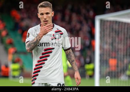 Dublin, Republik Irland. Mai 2024. Alejandro Grimaldo aus Leverkusen beim UEFA Europa League Finale 2024 zwischen Atalanta BC und Bayer 04 Leverkusen in der Dublin Arena am 22. Mai 2024 (Foto: Andrew SURMA/ Credit: SIPA USA/Alamy Live News) Stockfoto
