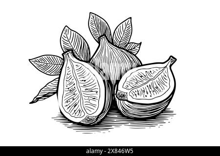 Feigen Frucht handgezeichnete Tinte Skizze. Vektorillustration mit Gravur. Stock Vektor