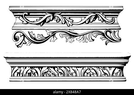 Klassische barocke Ornamentation: Vintage Vektor-Illustration der architektonischen Formteile und Grenzen Paket. Stock Vektor