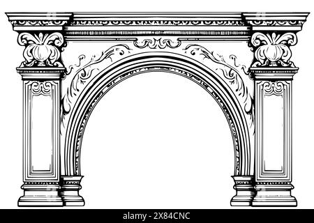 Vintage Architectural Frames: Barocke und gotische Bogendesigns in detaillierten Vektorskizzen. Stock Vektor