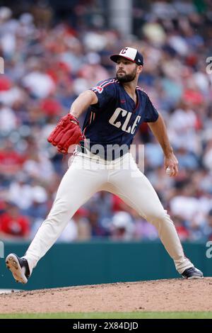 CLEVELAND, OH - 22. MAI: Sam Hentges (31), Pitcher der Cleveland Guardians, spielt am 22. Mai 2024 im Progressive Field in Cleveland, Ohio, während eines MLB-Spiels gegen die New York Mets. (Foto: Joe Robbins/Image of Sport) Stockfoto