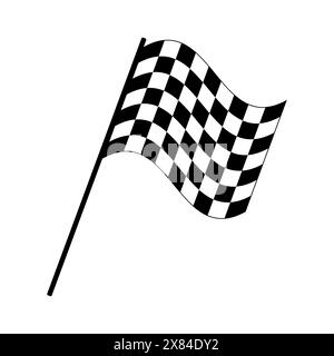 Ende der Sitzung, Rennfahne, die bei Autorennen und Motorsport verwendet wird. Karierte Flagge, die an der Start- und Ziellinie angezeigt wird. Stockfoto