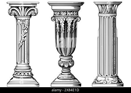 Antike Säulensammlung: Vintage-Vektor-Illustrationen römischer und griechischer antiker Architektur. Stock Vektor