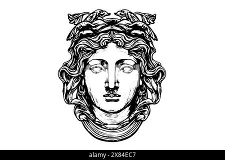 Antike Mythologie in der modernen Kopfkunst: Vektorillustration eines griechischen Statue Face. Stock Vektor