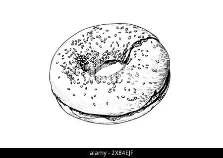 Bagel-Skizze im amerikanischen Stil. Handgezeichnete Vektorillustration in graviertem Stil. Stock Vektor