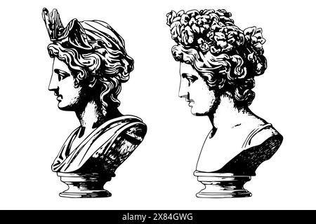 Vintage-Vektor-Skizze einer griechischen Göttin: Vektor-Kunst, die eine klassische Statue darstellt. Stock Vektor