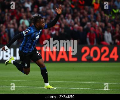 Dublin, Irland. Mai 2024. Ademola Lookman feiert sein erstes Tor beim Endspiel der UEFA Europa League zwischen Atalanta und Bayer 04 Leverkusen am 22. Mai 2024 in Dublin, Irland. Quelle: Michele Maraviglia/Xinhua/Alamy Live News Stockfoto