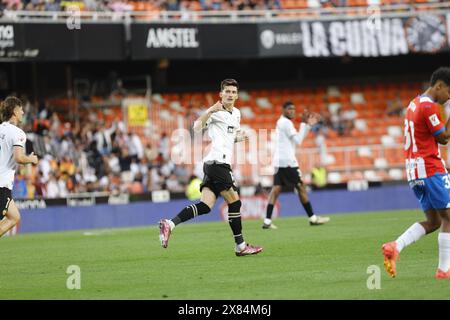 Pepelu vom Valencia CF-Team feiert, nachdem er ein Tor erzielt hat Stockfoto