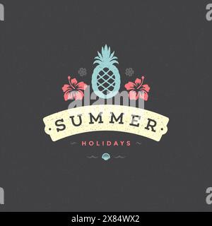 Sommerferien Etikett oder Abzeichen Typografie Schriftzug Design für Poster oder Grußkarte Vektor Illustration. Ananassymbol. Stock Vektor