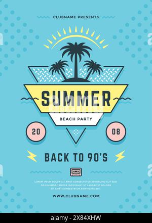 Flyer oder Poster für Sommerpartys im Typografiestil der 90er Jahre. Vektorabbildung. Stock Vektor