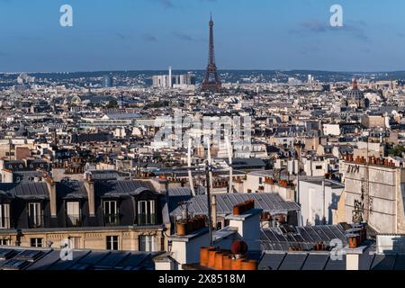 Skyline von Paris mit Eiffelturm, Blick von Montmartre Stockfoto