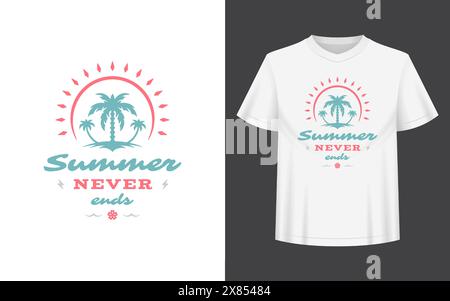 Sommerzitat oder Spruch kann für T-Shirt, Becher, Grußkarte, Fotoüberzüge, Dekordrucke und Poster verwendet werden. Der Sommer endet nie mit Botschaft, Vektorillust Stock Vektor