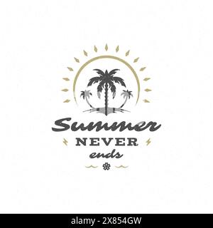 Sommerzitat oder Spruch kann für T-Shirt, Becher, Grußkarte, Fotoüberzüge, Dekordrucke und Poster verwendet werden. Der Sommer endet nie mit Botschaft, Vektorillust Stock Vektor