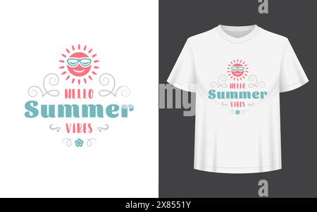 Sommerzitat oder Spruch kann für T-Shirt, Becher, Grußkarte, Fotoüberzüge, Dekordrucke und Poster verwendet werden. Hallo Summer Vibes Botschaft, Vektor illus Stock Vektor