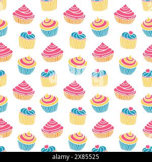 Bäckerei mit nahtlosem Muster Cupcake und Muffin-Doodles Stock Vektor