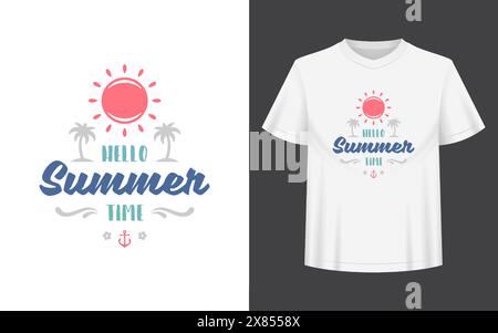 Sommerzitat oder Spruch kann für T-Shirt, Becher, Grußkarte, Fotoüberzüge, Dekordrucke und Poster verwendet werden. Hallo Summer Vibes Botschaft, Vektor illus Stock Vektor