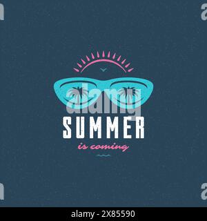Sommerferien Etikett oder Abzeichen Typografie Schriftzug Design für Poster oder Grußkarte Vektor Illustration. Sonnenbrillen-Symbol. Stock Vektor