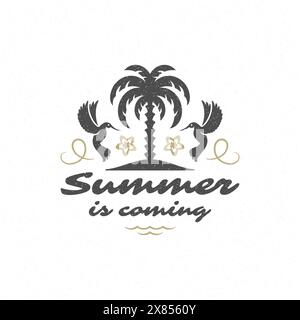 Sommerzitat oder Spruch kann für T-Shirt, Becher, Grußkarte, Fotoüberzüge, Dekordrucke und Poster verwendet werden. Der Sommer kommt Nachricht, Vektor-Illustr Stock Vektor