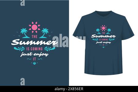 Sommerzitat oder Spruch kann für T-Shirt, Becher, Grußkarte, Fotoüberzüge, Dekordrucke und Poster verwendet werden. Der Sommer kommt, genieße die Nachricht, vecto Stock Vektor