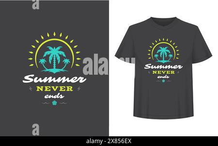 Sommerzitat oder Spruch kann für T-Shirt, Becher, Grußkarte, Fotoüberzüge, Dekordrucke und Poster verwendet werden. Der Sommer endet nie mit Botschaft, Vektorillust Stock Vektor