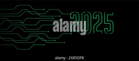 Grüne Technologie Banner 2025 Leiterplattenelektronik digitale Vektorillustration EPS10 Stock Vektor