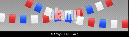 Bunting Fahnen Girlande, Partyfahnen in Rot, Blau und weiß. Stock Vektor