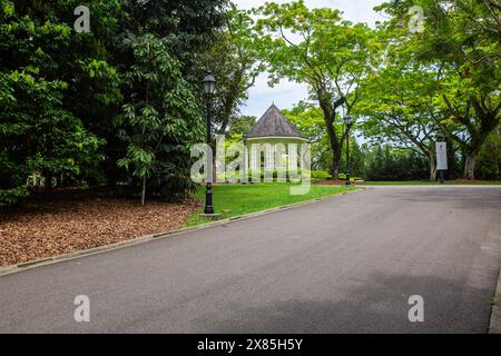 Malerischer Blick auf den Bühnenplatz und die umliegenden Grünflächen im Botanischen Garten von Singapur. Stockfoto