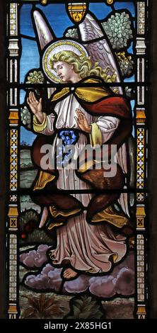 Buntglasfenster von Edwin Horwood, das Christi Qualen im Garten, Kirche St. Manaccus & St. Dunstan, Manakka, Cornwall darstellt Stockfoto