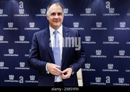 Roma, Italien. Mai 2024. IL presidente di Confindustria Emanuele Orsini durante la conferenza stampa al termine dell'Assemblea privata a Roma, Gioved&#xec;, 23 Maggio 2024 (Foto Roberto Monaldo/LaPresse) Präsident der Confindustria Emanuele Orsini während der Pressekonferenz am Ende der Privatversammlung in Rom, Donnerstag, 23. Mai 2024 (Foto: Roberto Monaldo/LaPresse) LaPresse/Alamy Live News Stockfoto