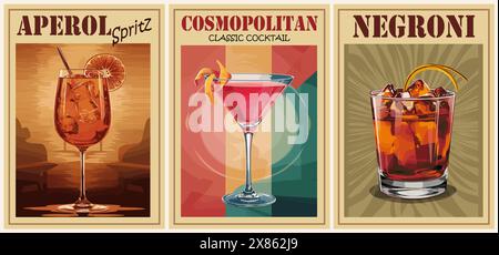 Cocktails Retro-Poster-Set Vektor-Wandkunst Stock Vektor