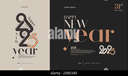 Neujahrsplakat 2025 mit verschiedenen Nummern und Vintage-Farben macht die Feier noch unvergesslicher. Design für Kalender 2025, Poster Stock Vektor