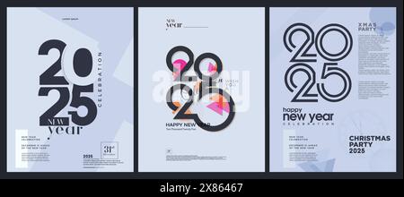 Happy New Year 2025 Design. Mit eindeutigen Nummern für 2025 für Grüße und Feiern. Feier-Design für Banner, Poster und Vorlage 2025. Stock Vektor